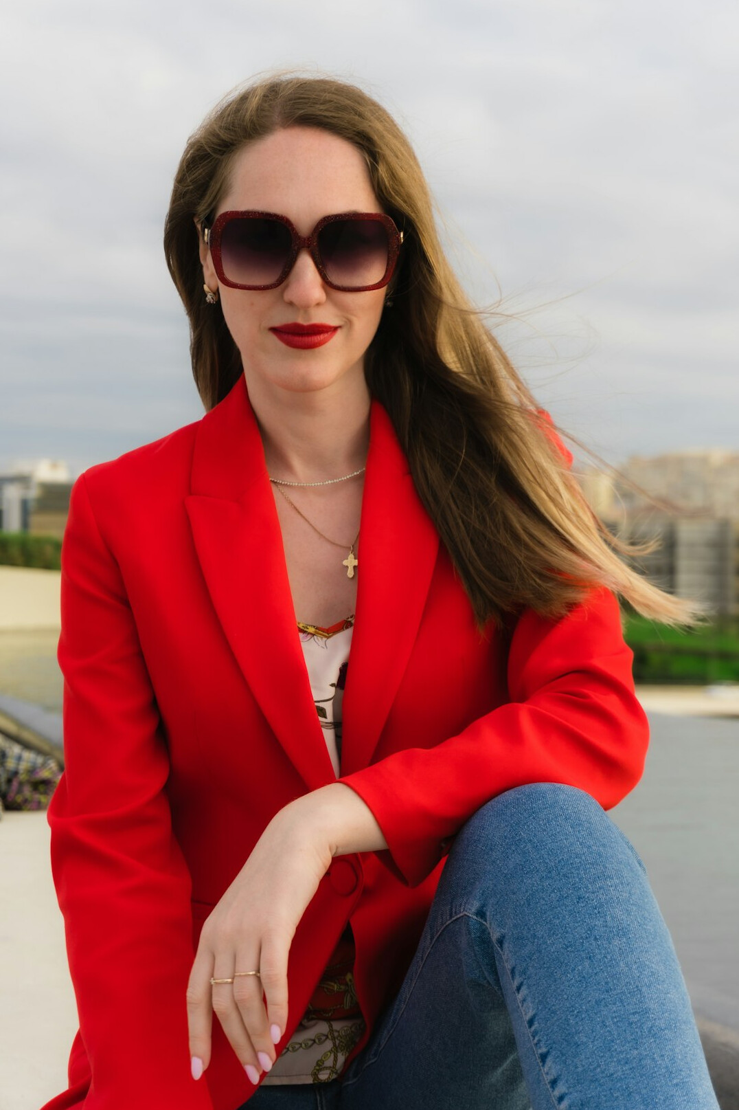 Portrait of a smiling businesswoman in a blazer